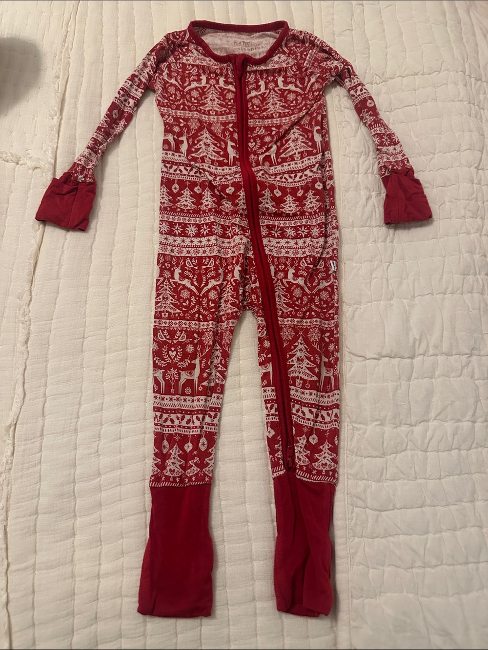 Little Sleepies Red and White Holiday Print Kids Footed One-Piece